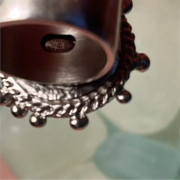 Chanel Black Pearl Pink Rhinestone Logo Ring - Picture 5 of 10